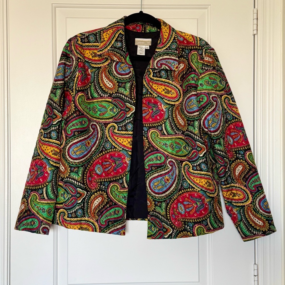 Vintage 90s Coldwater Creek Paisley Print 100% Silk Quilted Jacket Medium